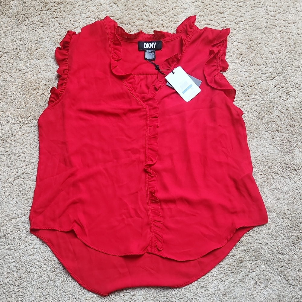 DKNY Vibrant Red Ruffle Blouse